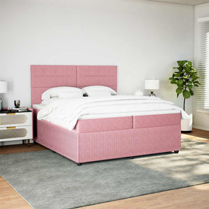 Κρεβάτι Boxspring με Στρώμα Ροζ 200x200 εκ. Βελούδινο - Pakobazaar