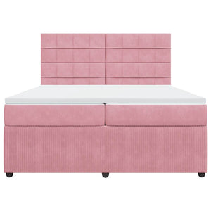 Κρεβάτι Boxspring με Στρώμα Ροζ 200x200 εκ. Βελούδινο - Pakobazaar