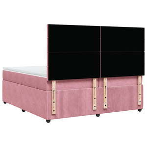 Κρεβάτι Boxspring με Στρώμα Ροζ 200x200 εκ. Βελούδινο - Pakobazaar