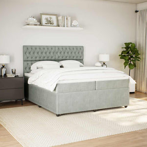 Κρεβάτι Boxspring με Στρώμα Ανοιχτό Γκρι 200x200 εκ. Βελούδινο - Pakobazaar
