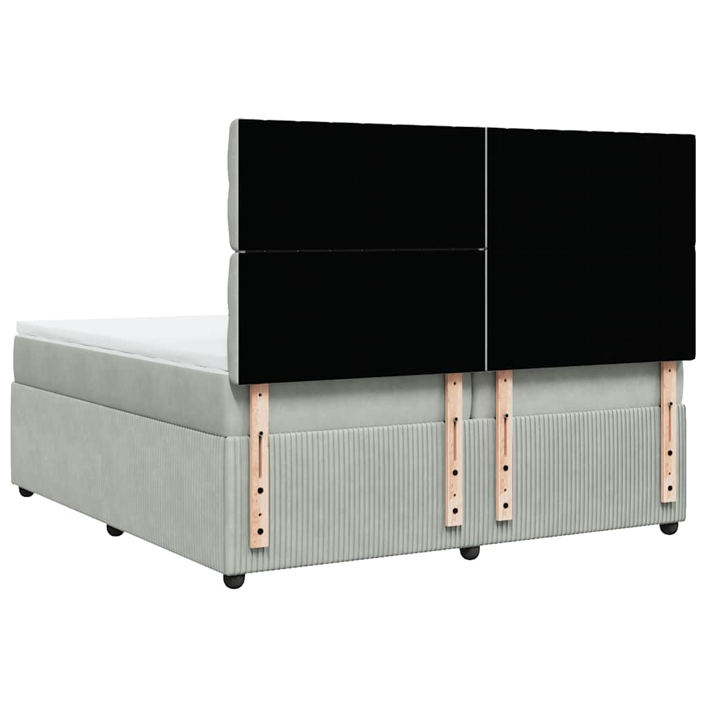 Κρεβάτι Boxspring με Στρώμα Ανοιχτό Γκρι 200x200 εκ. Βελούδινο - Pakobazaar