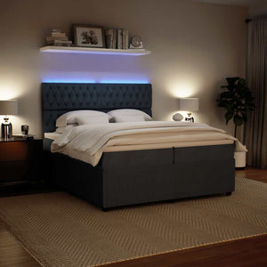 Κρεβάτι Boxspring με Στρώμα Σκούρο Γκρι 200x200 εκ. Βελούδινο - Pakobazaar