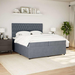 Κρεβάτι Boxspring με Στρώμα Σκούρο Γκρι 200x200 εκ. Βελούδινο - Pakobazaar