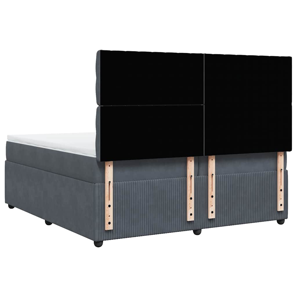 Κρεβάτι Boxspring με Στρώμα Σκούρο Γκρι 200x200 εκ. Βελούδινο - Pakobazaar