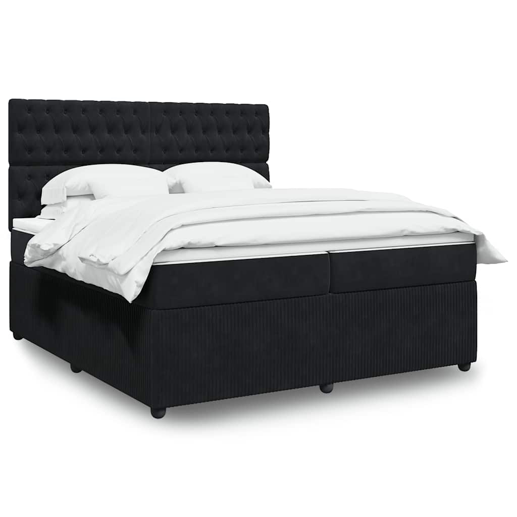 Κρεβάτι Boxspring με Στρώμα Μαύρο 200x200 εκ. Βελούδινο - Pakobazaar