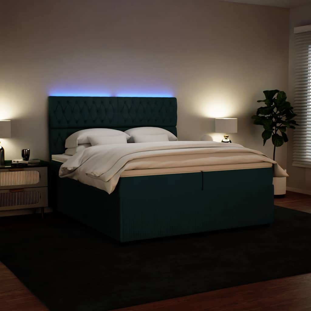 Κρεβάτι Boxspring με Στρώμα Σκούρο Πράσινο 200x200εκ. Βελούδινο - Pakobazaar