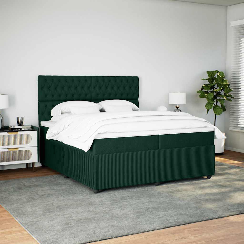 Κρεβάτι Boxspring με Στρώμα Σκούρο Πράσινο 200x200εκ. Βελούδινο - Pakobazaar