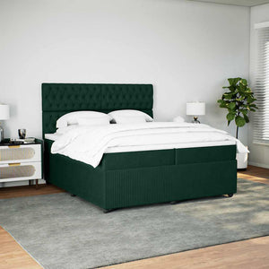 Κρεβάτι Boxspring με Στρώμα Σκούρο Πράσινο 200x200εκ. Βελούδινο - Pakobazaar