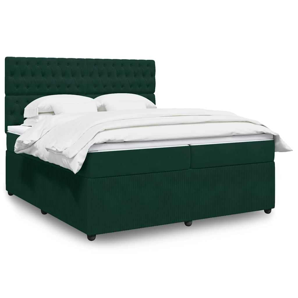 Κρεβάτι Boxspring με Στρώμα Σκούρο Πράσινο 200x200εκ. Βελούδινο - Pakobazaar