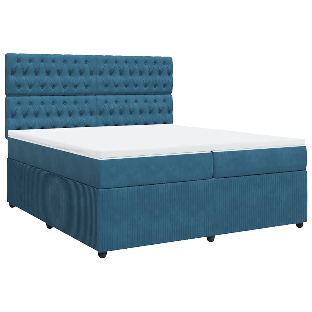 Κρεβάτι Boxspring με Στρώμα Μπλε 200x200 εκ. Βελούδινο - Pakobazaar