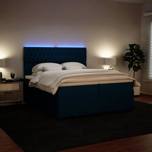 Κρεβάτι Boxspring με Στρώμα Μπλε 200x200 εκ. Βελούδινο - Pakobazaar
