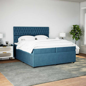 Κρεβάτι Boxspring με Στρώμα Μπλε 200x200 εκ. Βελούδινο - Pakobazaar