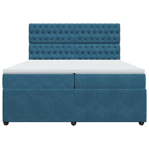 Κρεβάτι Boxspring με Στρώμα Μπλε 200x200 εκ. Βελούδινο - Pakobazaar