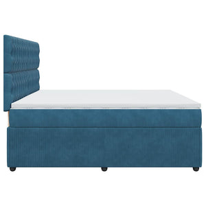 Κρεβάτι Boxspring με Στρώμα Μπλε 200x200 εκ. Βελούδινο - Pakobazaar