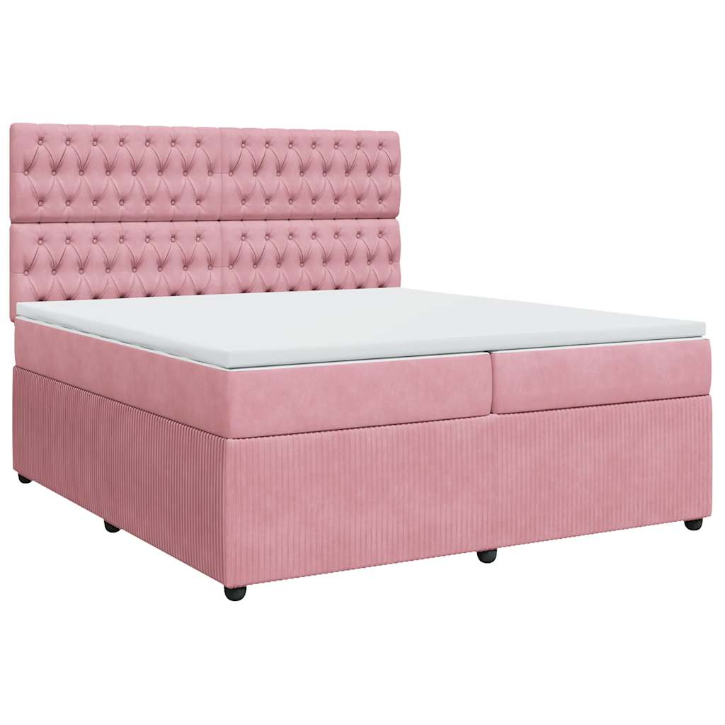 Κρεβάτι Boxspring με Στρώμα Ροζ 200x200 εκ. Βελούδινο - Pakobazaar
