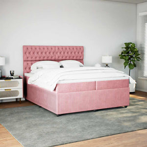 Κρεβάτι Boxspring με Στρώμα Ροζ 200x200 εκ. Βελούδινο - Pakobazaar