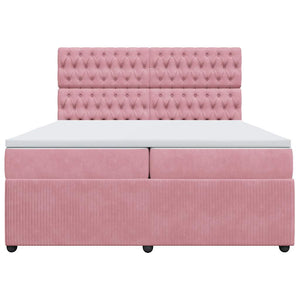 Κρεβάτι Boxspring με Στρώμα Ροζ 200x200 εκ. Βελούδινο - Pakobazaar