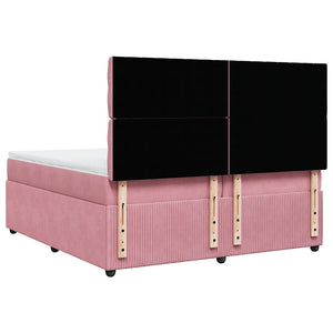 Κρεβάτι Boxspring με Στρώμα Ροζ 200x200 εκ. Βελούδινο - Pakobazaar