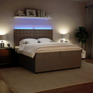 Κρεβάτι Boxspring με Στρώμα Ανοιχτό Γκρι 200x200 εκ. Βελούδινο - Pakobazaar