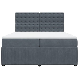 Κρεβάτι Boxspring με Στρώμα Σκούρο Γκρι 200x200 εκ. Βελούδινο - Pakobazaar