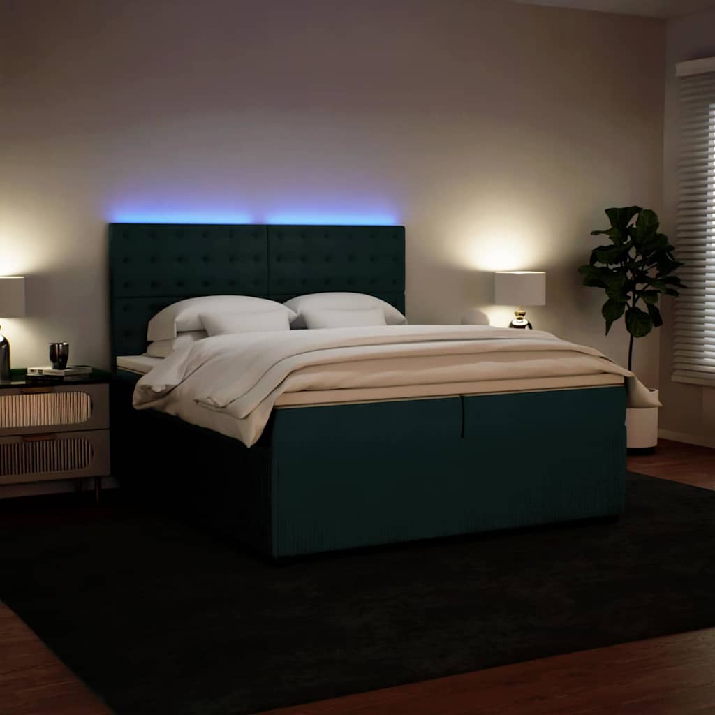 Κρεβάτι Boxspring με Στρώμα Σκούρο Πράσινο 200x200εκ. Βελούδινο - Pakobazaar