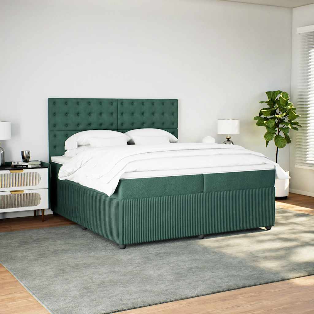 Κρεβάτι Boxspring με Στρώμα Σκούρο Πράσινο 200x200εκ. Βελούδινο - Pakobazaar