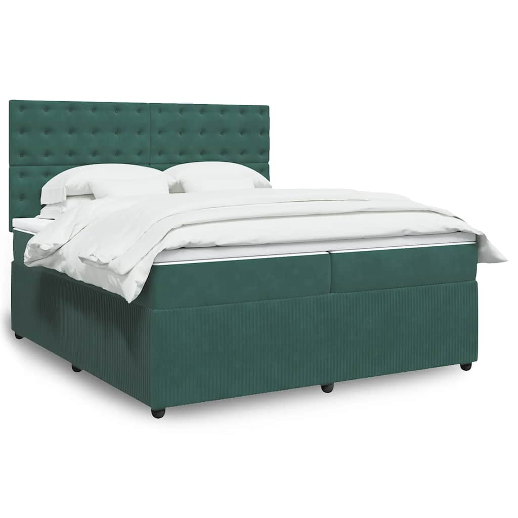 Κρεβάτι Boxspring με Στρώμα Σκούρο Πράσινο 200x200εκ. Βελούδινο - Pakobazaar