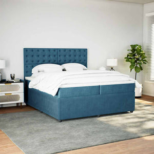 Κρεβάτι Boxspring με Στρώμα Μπλε 200x200 εκ. Βελούδινο - Pakobazaar