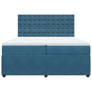 Κρεβάτι Boxspring με Στρώμα Μπλε 200x200 εκ. Βελούδινο - Pakobazaar