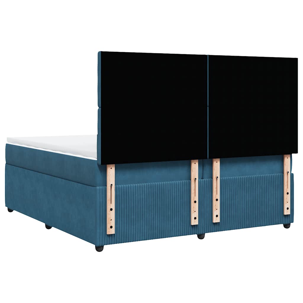Κρεβάτι Boxspring με Στρώμα Μπλε 200x200 εκ. Βελούδινο - Pakobazaar