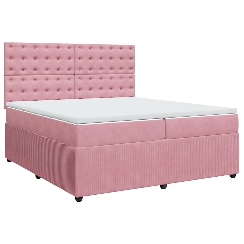 Κρεβάτι Boxspring με Στρώμα Ροζ 200x200 εκ. Βελούδινο - Pakobazaar