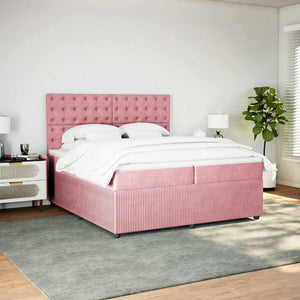 Κρεβάτι Boxspring με Στρώμα Ροζ 200x200 εκ. Βελούδινο - Pakobazaar