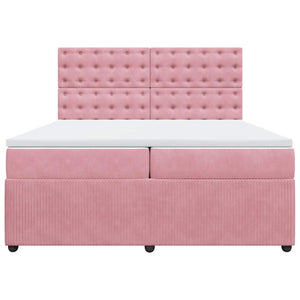 Κρεβάτι Boxspring με Στρώμα Ροζ 200x200 εκ. Βελούδινο - Pakobazaar