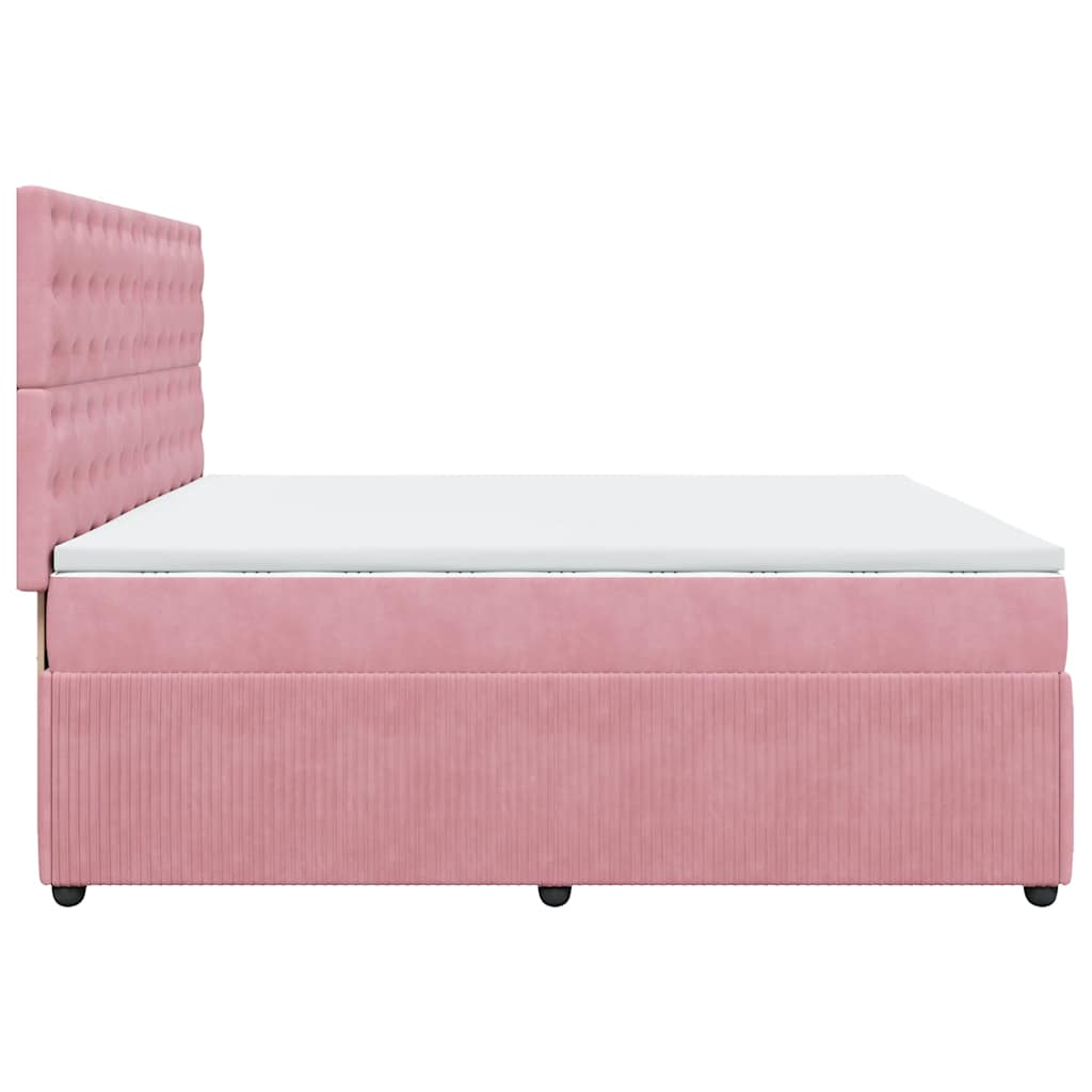 Κρεβάτι Boxspring με Στρώμα Ροζ 200x200 εκ. Βελούδινο - Pakobazaar
