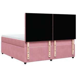Κρεβάτι Boxspring με Στρώμα Ροζ 200x200 εκ. Βελούδινο - Pakobazaar