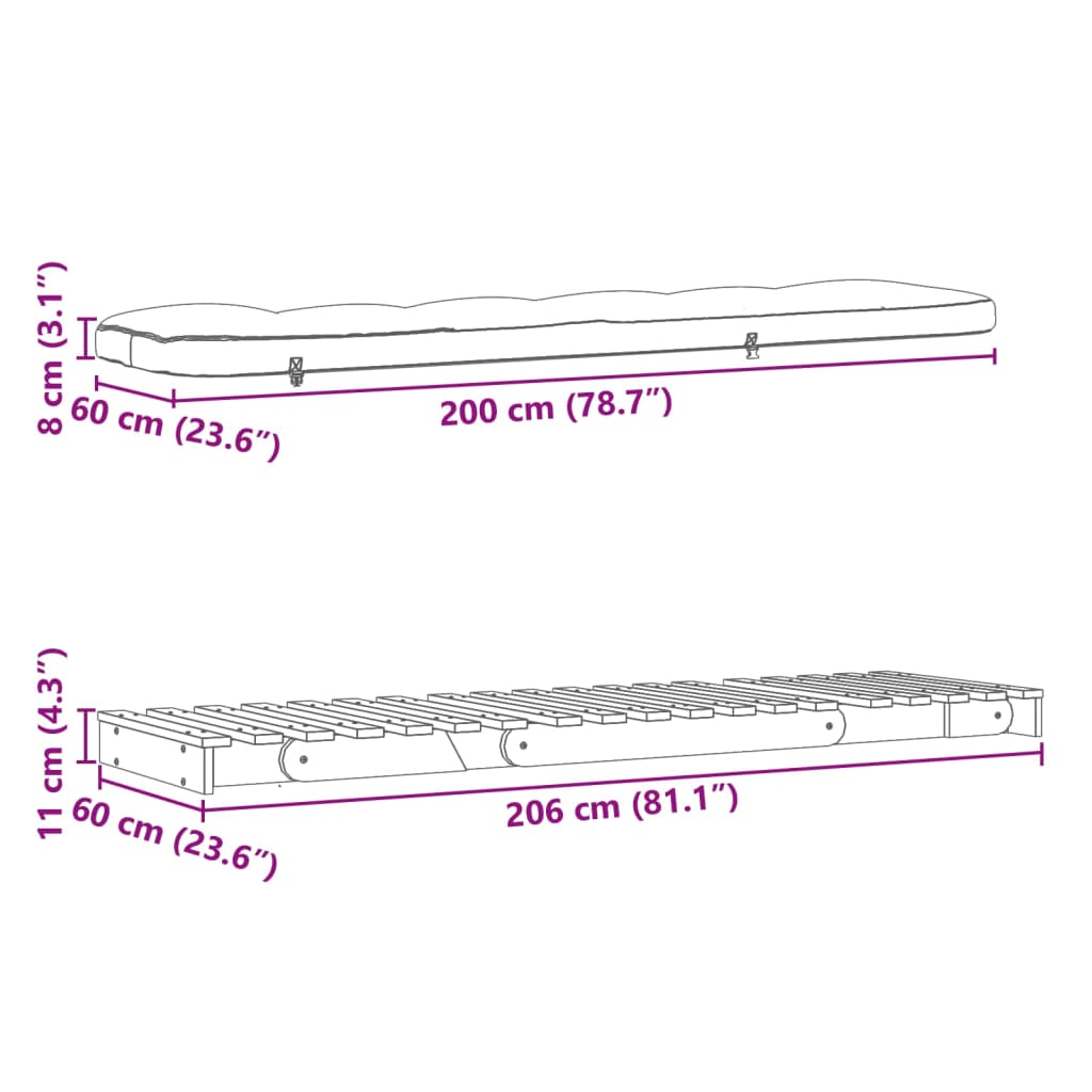 Καναπές Κρεβάτι Futon με Στρώμα 60x206x11 εκ. Μασίφ Ξύλο Πεύκου - Pakobazaar