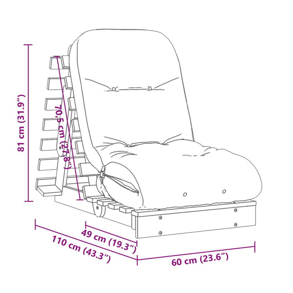 Καναπές Κρεβάτι Futon/Στρώμα 60x206x11 Μασίφ Ξύλο Ψευδοτσούγκα - Pakobazaar