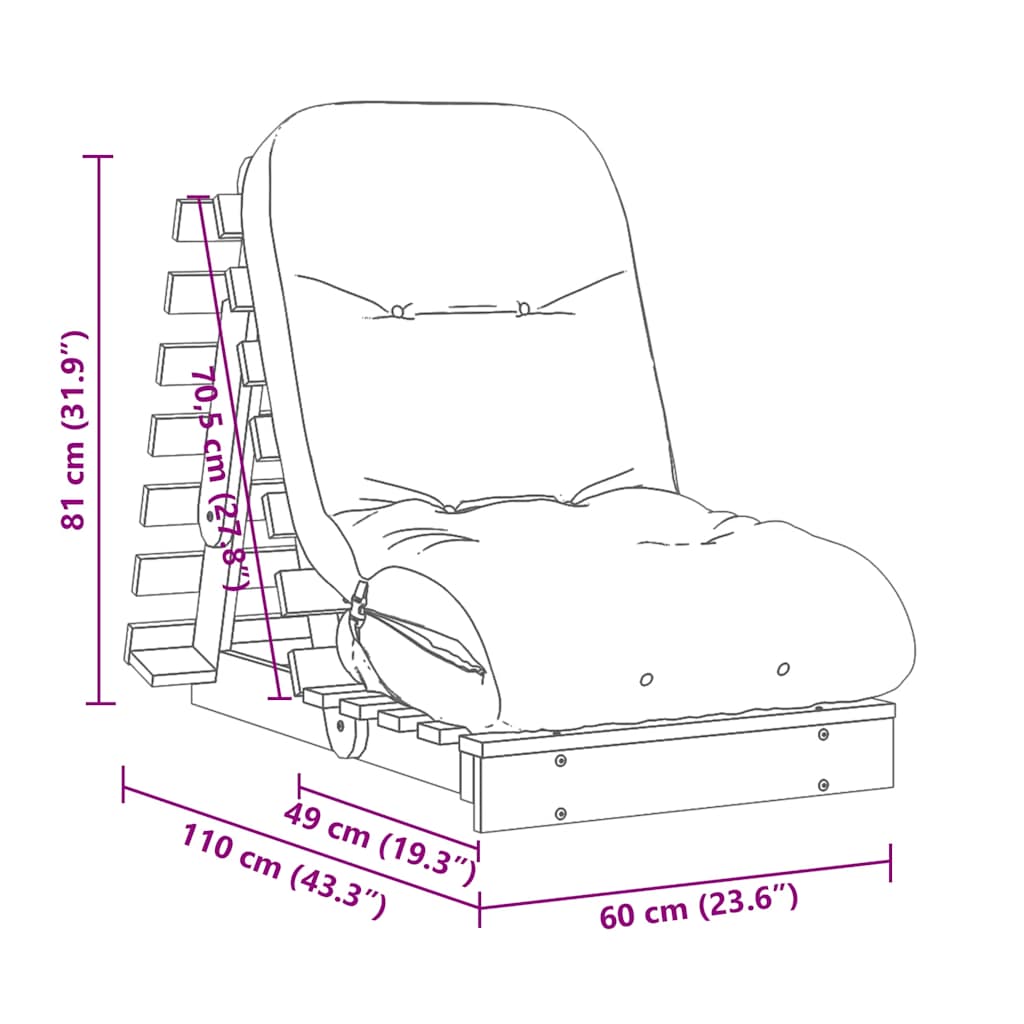 Καναπές Κρεβάτι Futon/Στρώμα 60x206x11 Εμποτισμένο Ξύλο Πεύκου - Pakobazaar