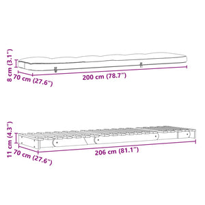 Καναπές Κρεβάτι Futon με Στρώμα 70x206x11 εκ. Μασίφ Ξύλο Πεύκου - Pakobazaar