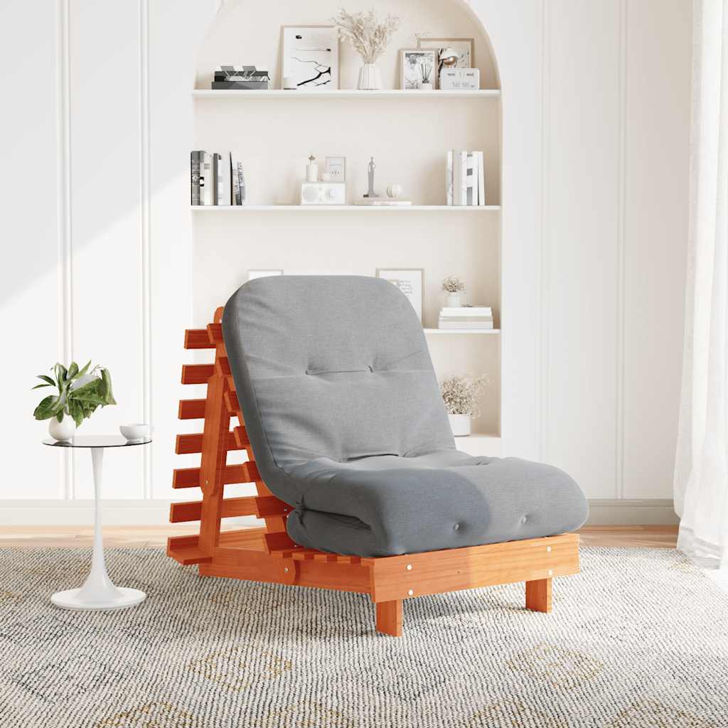 Καναπές Κρεβάτι Futon με Στρώμα 70x206x11 εκ. Μασίφ Ξύλο Πεύκου - Pakobazaar
