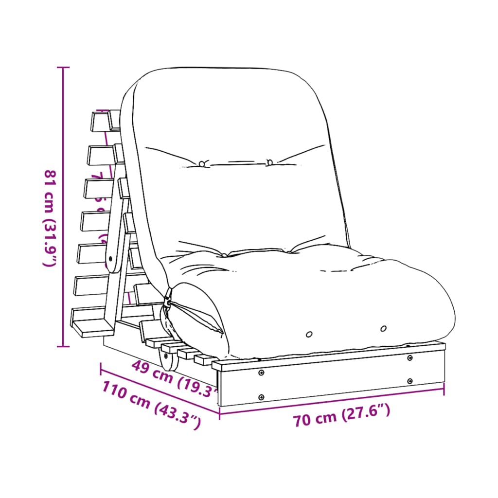 Καναπές Κρεβάτι Futon/Στρώμα 70x206x11 Εμποτισμένο Ξύλο Πεύκου - Pakobazaar