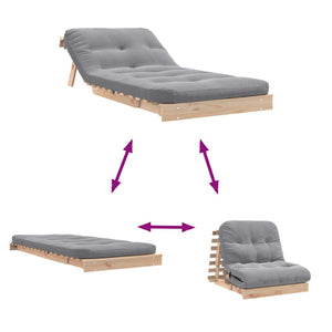 Καναπές Κρεβάτι Futon με Στρώμα 80x206x11 εκ. Μασίφ Ξύλο Πεύκου