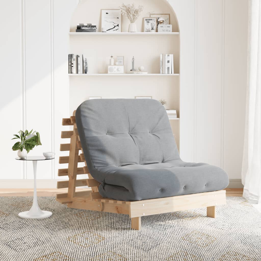 Καναπές Κρεβάτι Futon με Στρώμα 80x206x11 εκ. Μασίφ Ξύλο Πεύκου - Pakobazaar