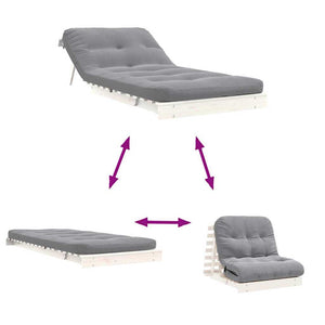 Καναπές Κρεβάτι Futon με Στρώμα 80x206x11 εκ. Μασίφ Ξύλο Πεύκου - Pakobazaar
