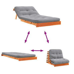 Καναπές Κρεβάτι Futon με Στρώμα 80x206x11 εκ. Μασίφ Ξύλο Πεύκου - Pakobazaar
