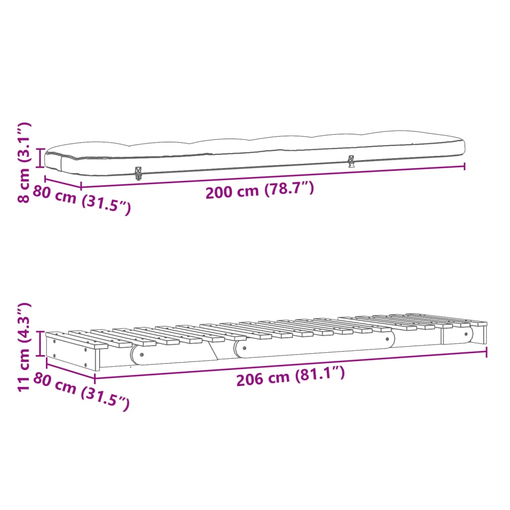 Καναπές Κρεβάτι Futon/Στρώμα 80x206x11 Εμποτισμένο Ξύλο Πεύκου - Pakobazaar