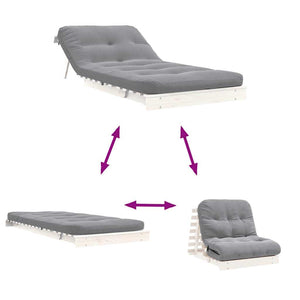 Καναπές Κρεβάτι Futon με Στρώμα 90x206x11 εκ. Μασίφ Ξύλο Πεύκου - Pakobazaar