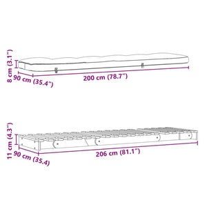 Καναπές Κρεβάτι Futon με Στρώμα 90x206x11 εκ. Μασίφ Ξύλο Πεύκου - Pakobazaar
