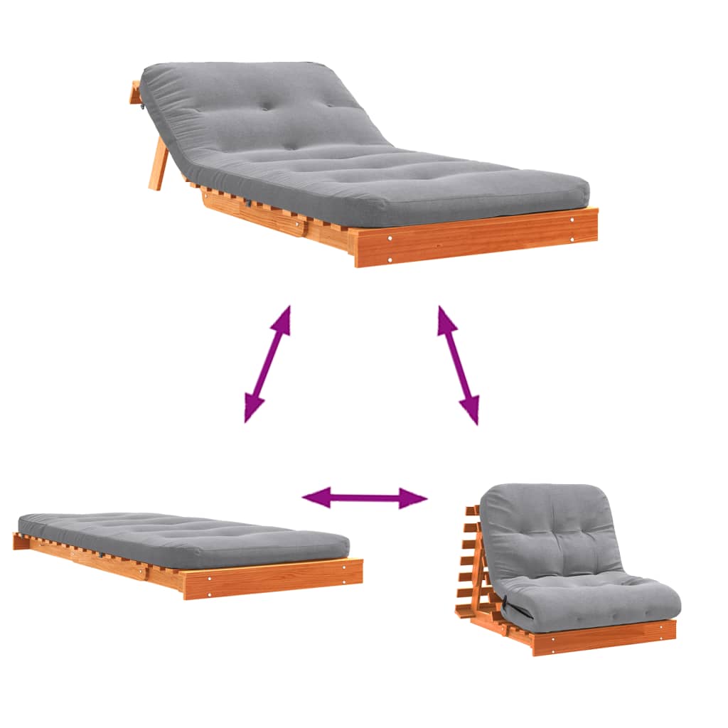 Καναπές Κρεβάτι Futon με Στρώμα 90x206x11 εκ. Μασίφ Ξύλο Πεύκου - Pakobazaar