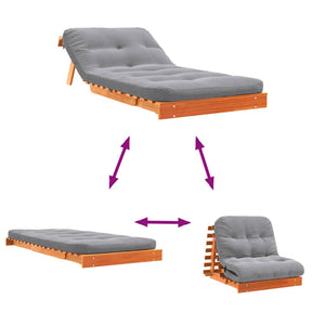 Καναπές Κρεβάτι Futon με Στρώμα 90x206x11 εκ. Μασίφ Ξύλο Πεύκου - Pakobazaar
